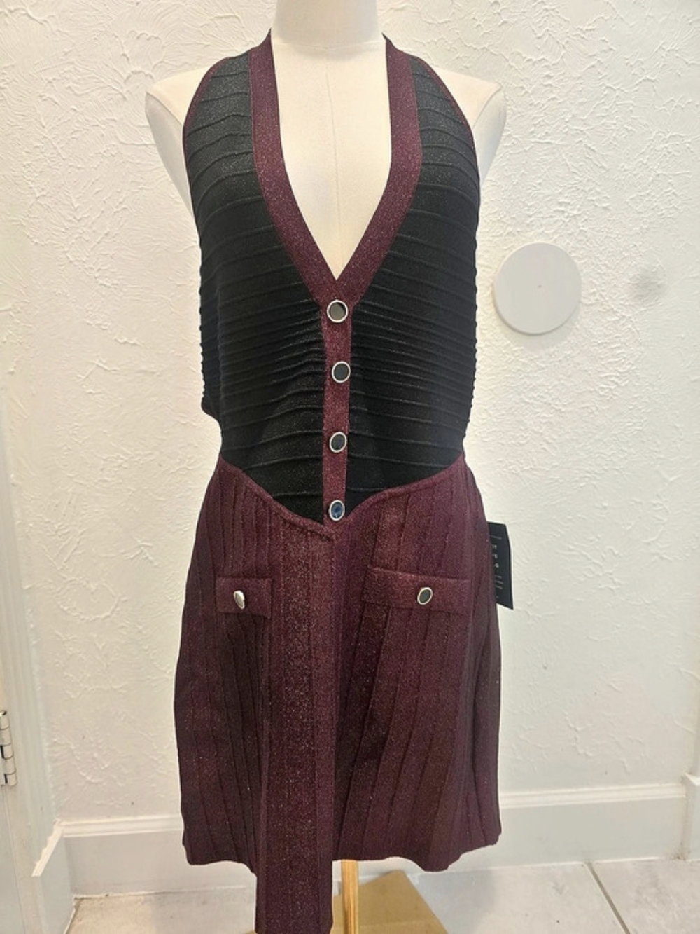 Retrofête Eris Metallic Knit Halter Dress XL NWT